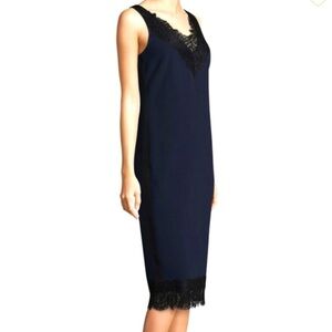 Hugo Boss- Navy Silk and Black Lace Sleeveless Midi Dress